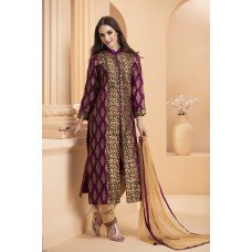 CTL-168 PURPLE WINE BROCADE SLIT SHIRT AND GOLDEN DUPION TROUSER (READY MADE)